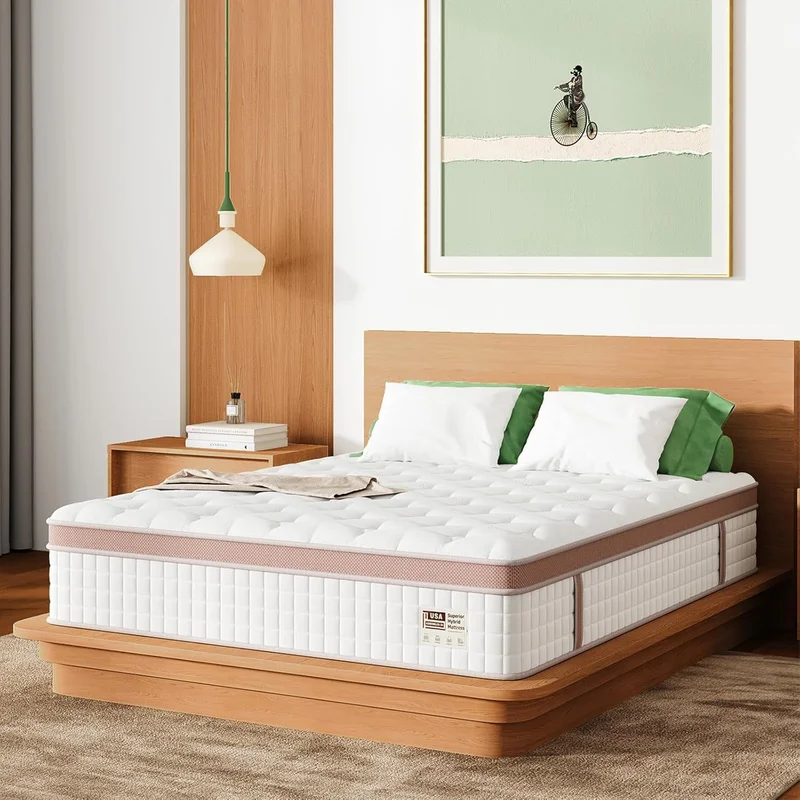 14" Firm Hybrid Mattress Full Size Gel Memory Foam & Pocket Springs Pressure Relief - White