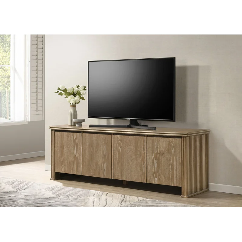 Adina 70 TV Stand with Reeded Panels Distressed Light Brown