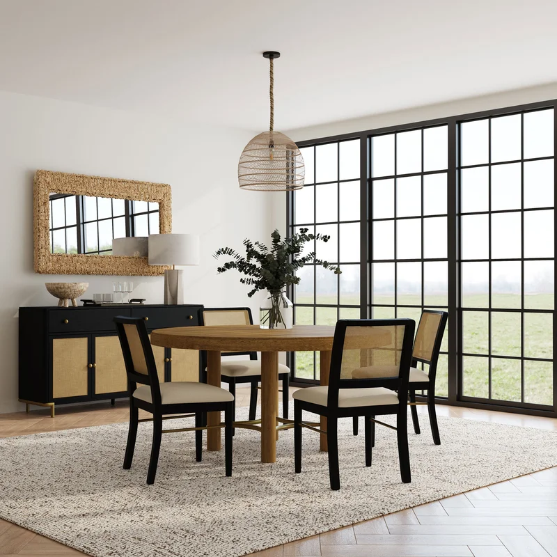 Arini 5-piece Round Dining Table Set Sand Wash and Black CREAM