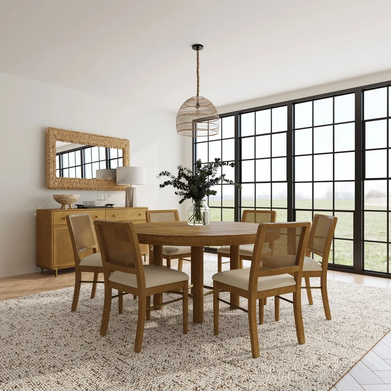 Arini 7-piece Round Dining Room Table Set Sand Wash CREAM