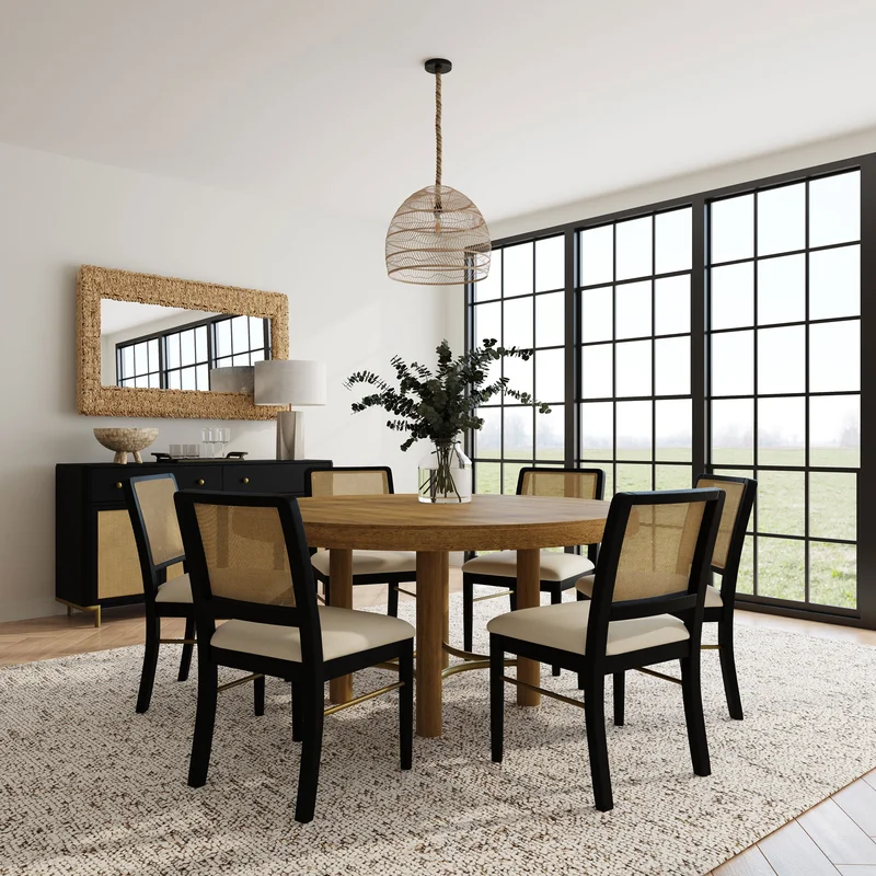 Arini 7-piece Round Dining Table Set Sand Wash and Black CREAM
