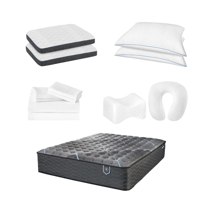 Restonic Comfortcare Hybrid Firm Mattress & 12-Piece Premium Comfort Bedding Pack - Black & White Print