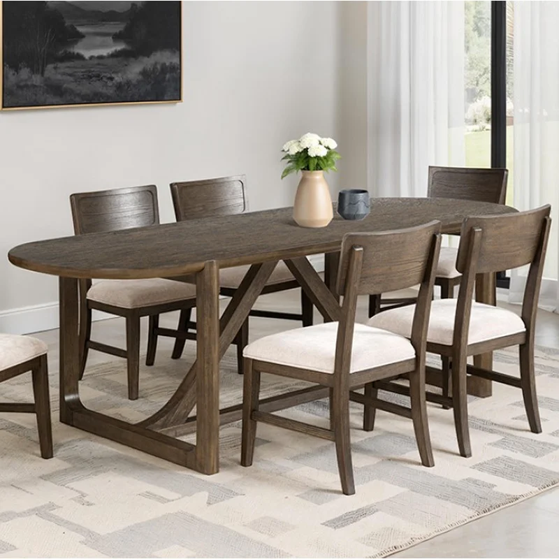 Vellara Transitional Rectangular Dining Table with Wood Top Dark Walnut