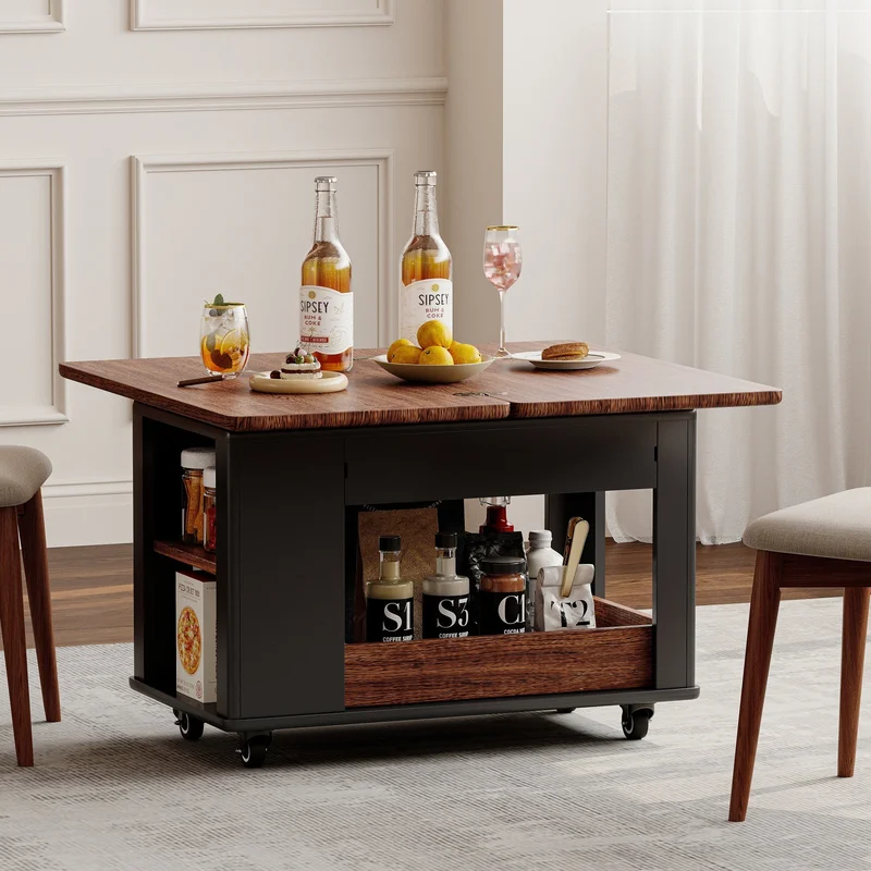 27.6'' Modern Multi-Function Coffee Table/Side Table with Foldable Top & Casters Multi-tier storage Black & Walnut