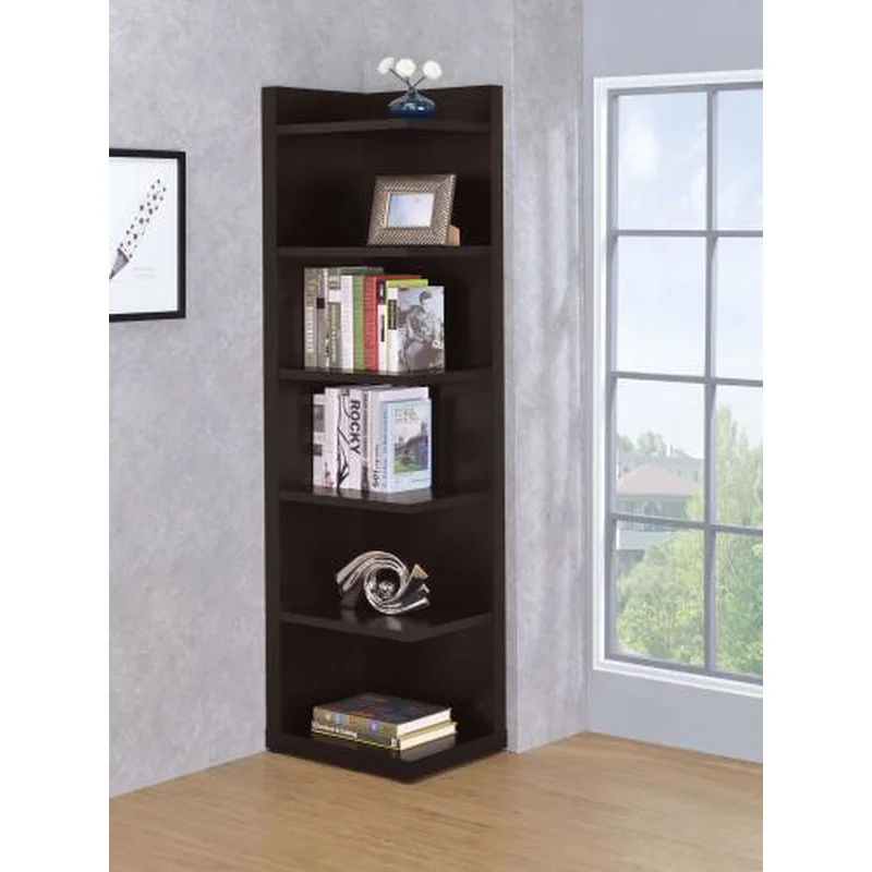 Alder 71-inch 6-shelf Corner Bookcase Cappuccino Bookcase
