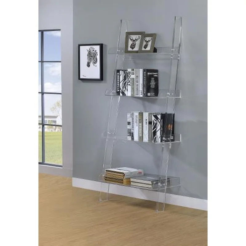 Amaturo 72-inch 4-shelf Acrylic Ladder Bookshelf Clear Bookcase
