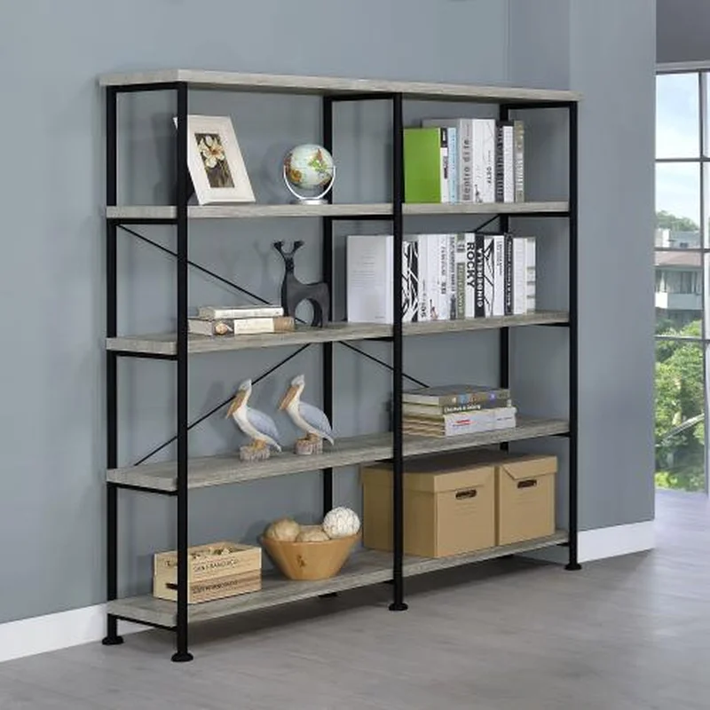 Analiese 63-inch 4-shelf Double Bookshelf Grey Driftwood Bookcase