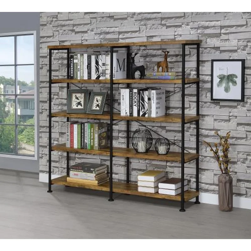 Analiese 63-inch 4-shelf Double Bookshelf Rustic Nutmeg Bookcase