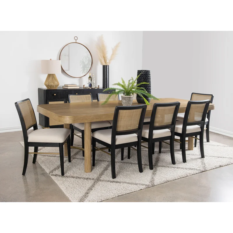 Arini 9-piece Extension Leaf Dining Table Set Sand Wash and Black CREAM