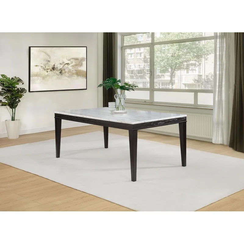 Averill 7-piece White Marble Top Dining Set Tan and Coffee Bean
