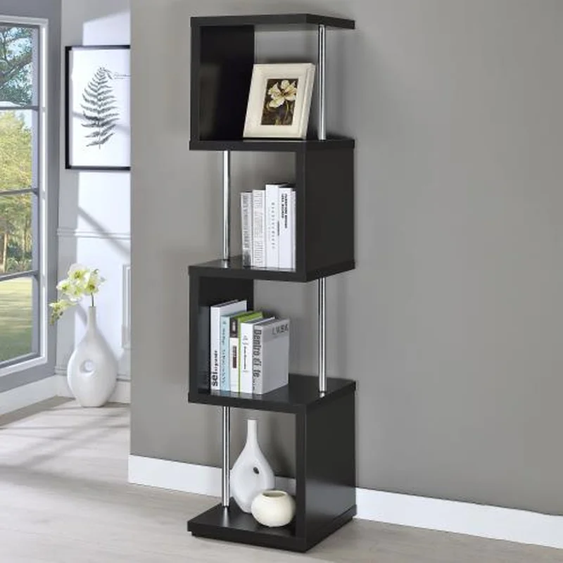 Baxter 67-inch 4-shelf Bookshelf Black and Chrome Bookcase