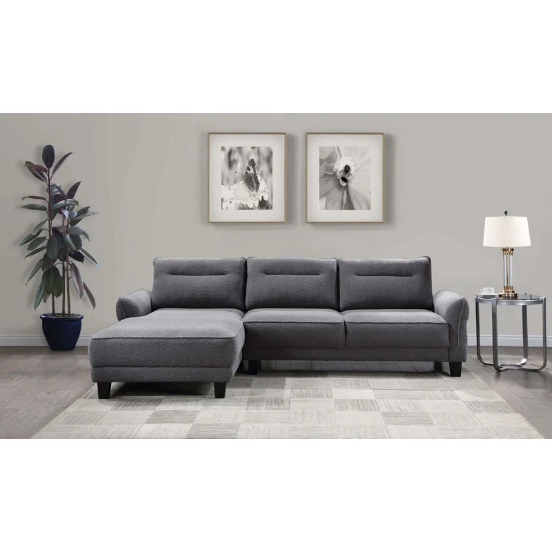 Caspian Upholstered Curved Arm Chaise Sectional Sofa Grey