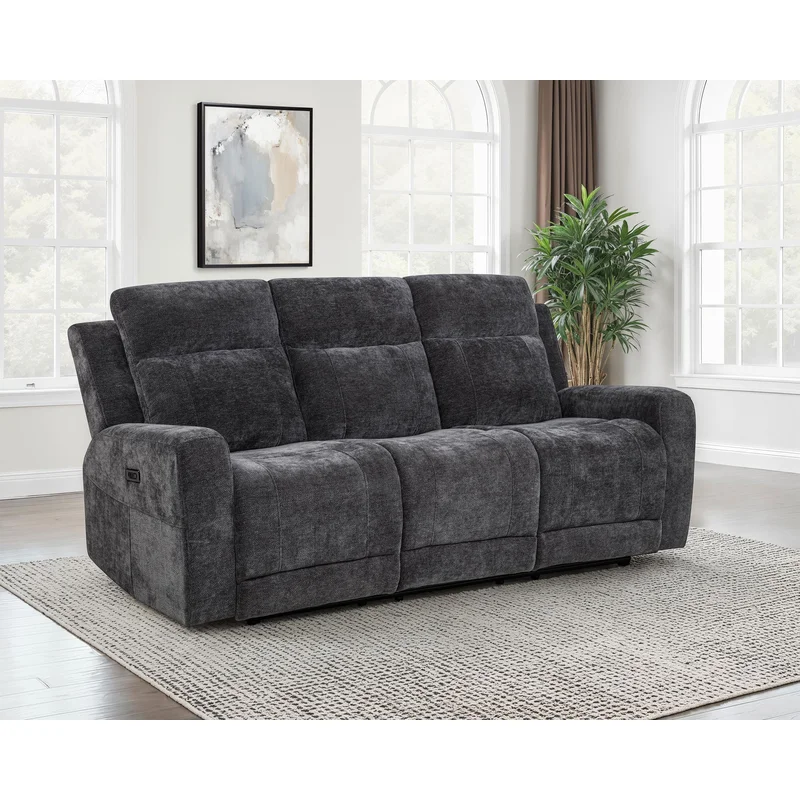 Kennett Chenille Upholstered Power Reclining Loveseat Grey DARK GREY