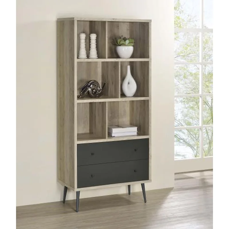 Maeve 70-inch 3-shelf Bookcase with Drawers Distressed Pine Bookcase