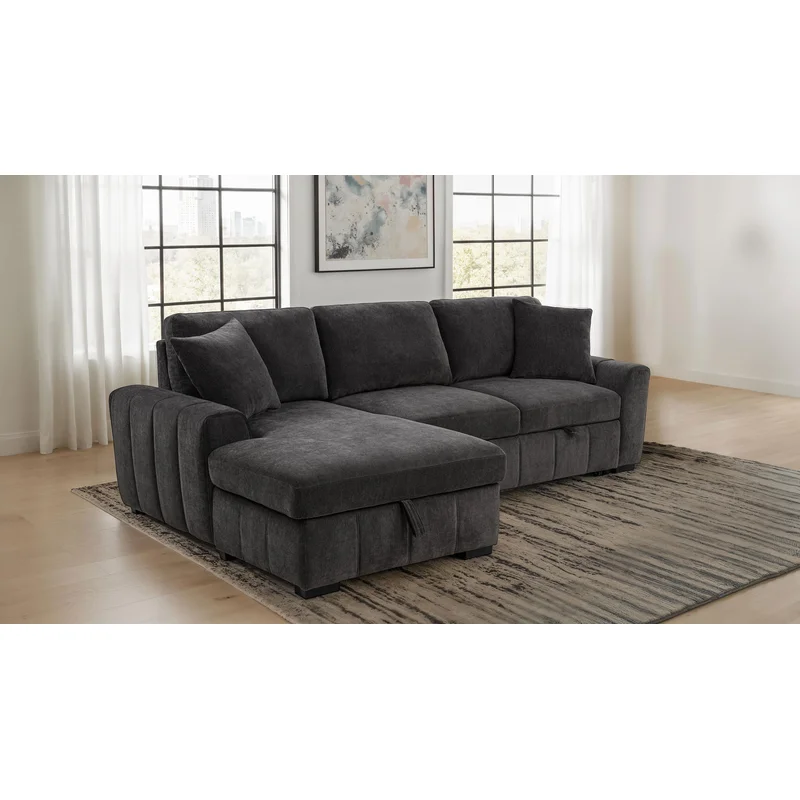 Pastrana Upholstered Sleeper Sectional Sofa LAF Chaise Grey CHARCOAL GREY