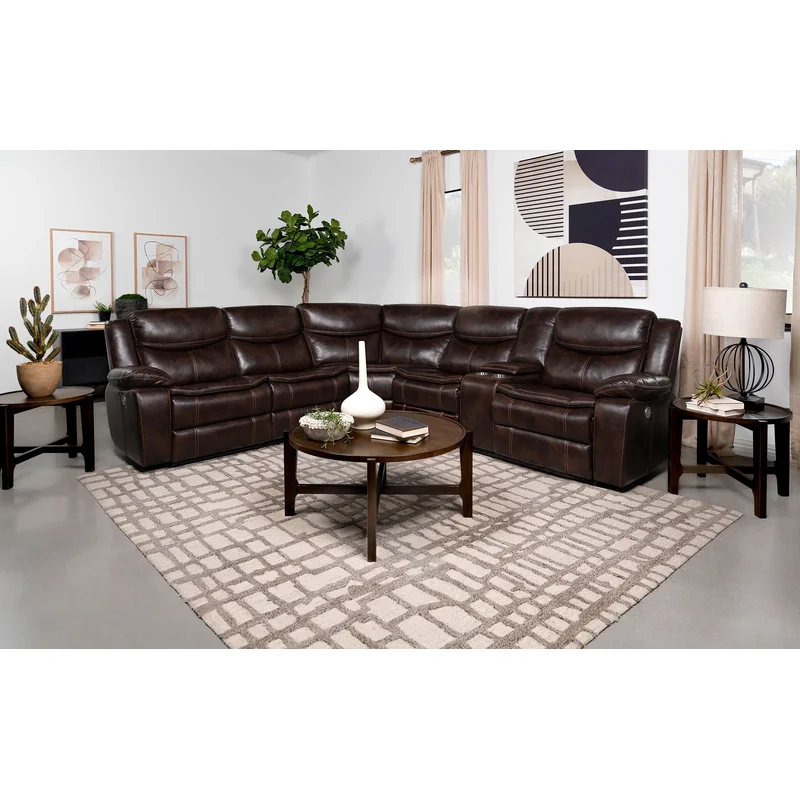 Sycamore Upholstered Power Reclining Sectional Sofa Brown DARK BROWN