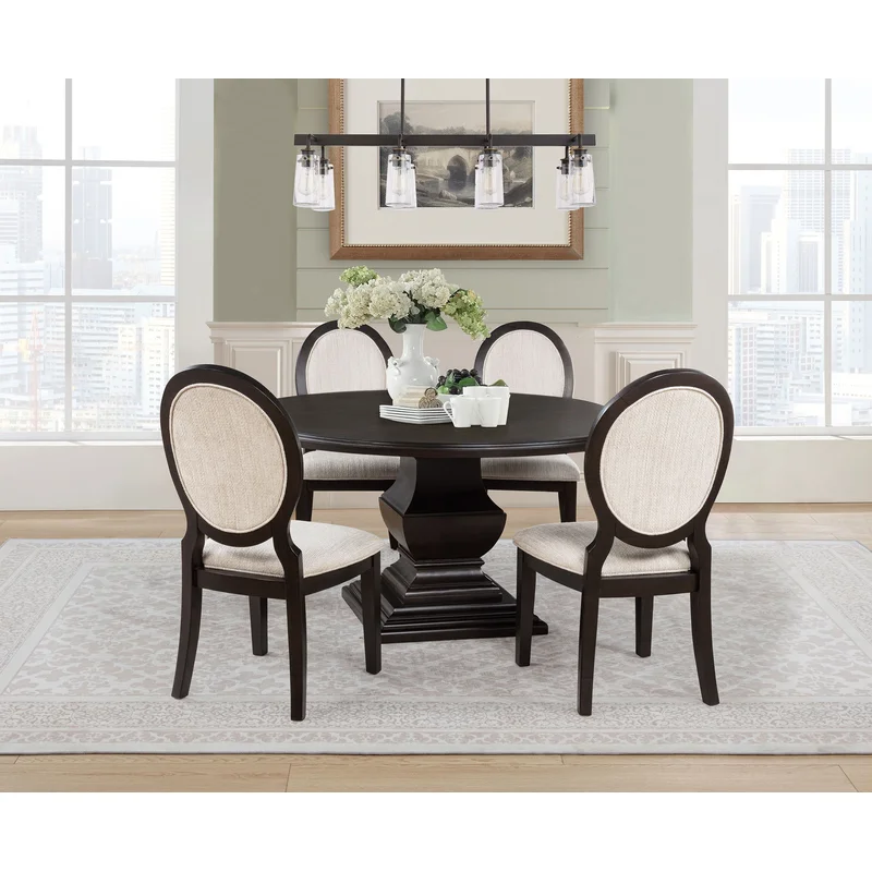 Twyla 5-piece Round Wood Dining Room Table Set Dark Cocoa CREAM