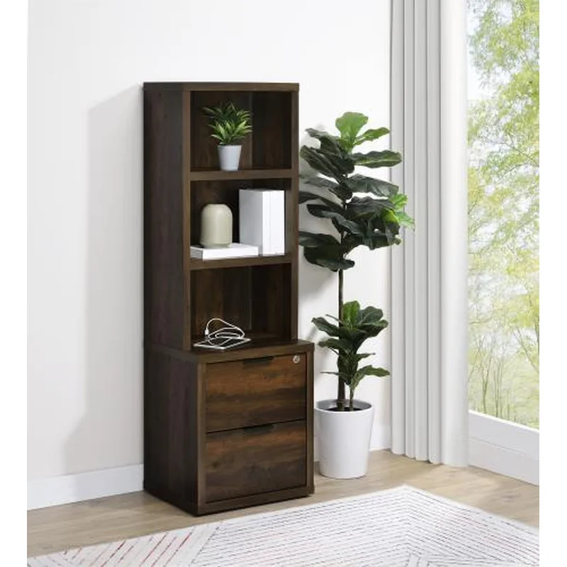 Westpark 3-shelf Bookcase USB and Lockable Drawer Dark Pine Bookcase
