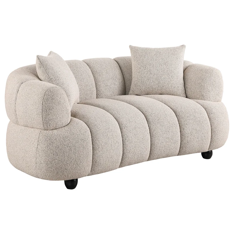 Whitney Contemporary Channel Tufted Boucle Upholstered Loveseat PEBBLE