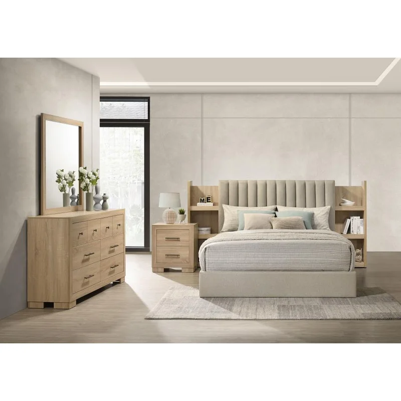 Arielle 4-piece Queen Bedroom Set Light Oak LIGHT TAN