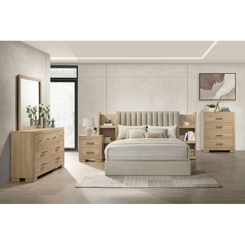 Arielle 5-piece Queen Bedroom Set Light Oak LIGHT TAN