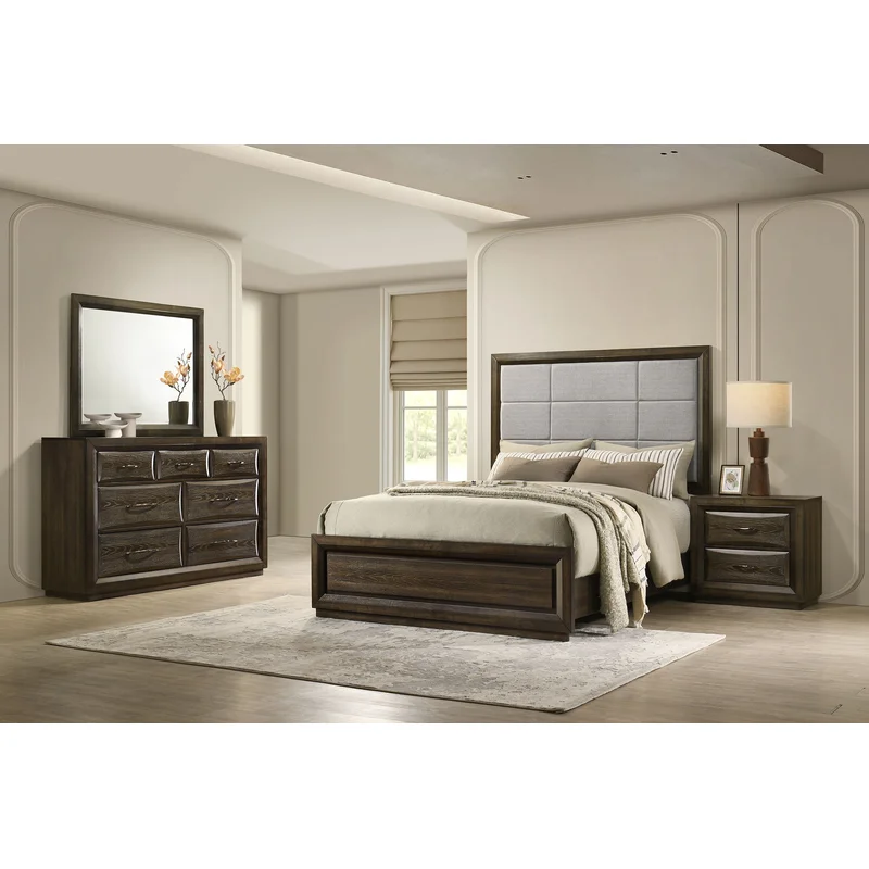 Atlas 4-piece Queen Bedroom Set Dark Oak LIGHT GREY