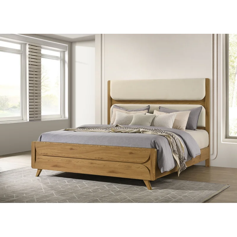 Bennett 62-inch Eastern King Upholstered Panel Bed Cream and Light Oak
