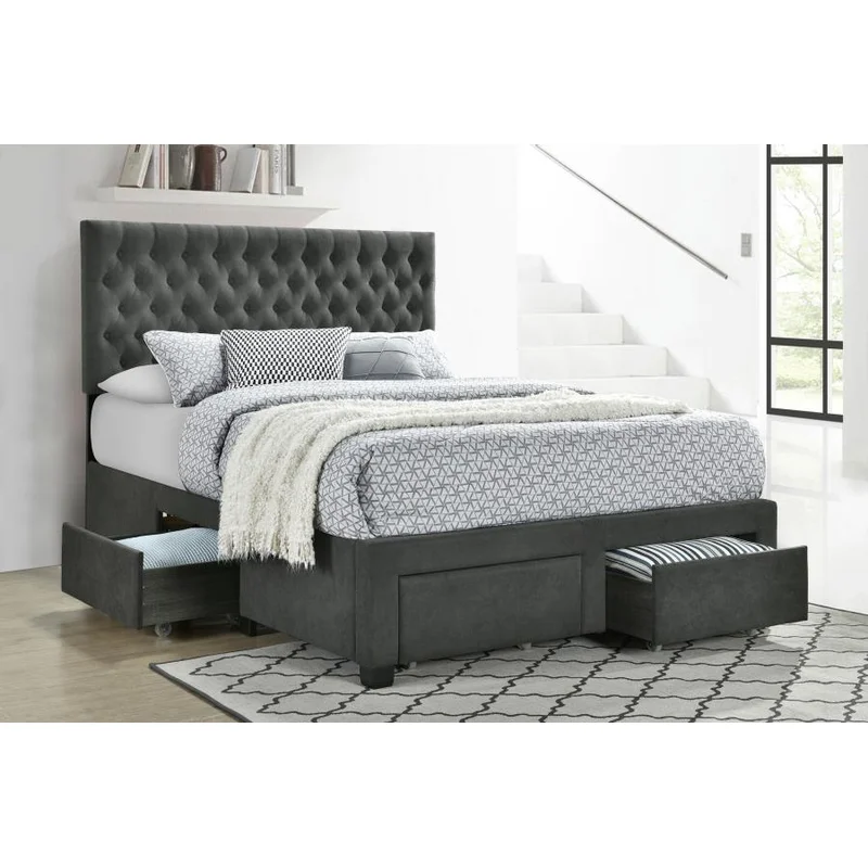 Soledad Upholstered Eastern King Storage Panel Bed Grey