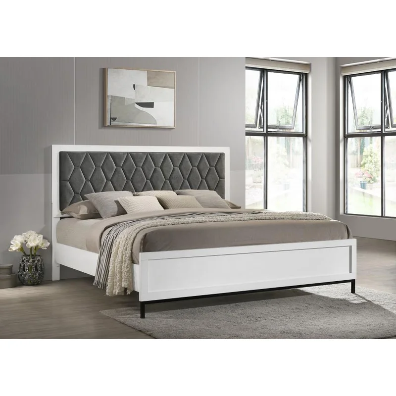 Sonora Eastern King Upholstered Panel Bed White DARK GREY