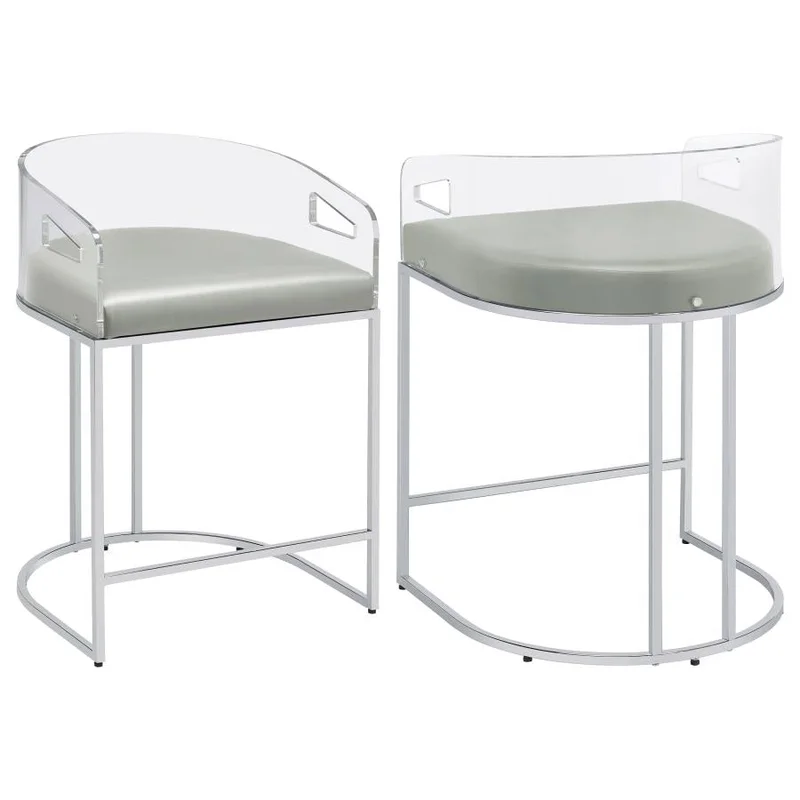 Thermosolis Clear Acrylic Counter Chair Chrome (Set of 2) GREY