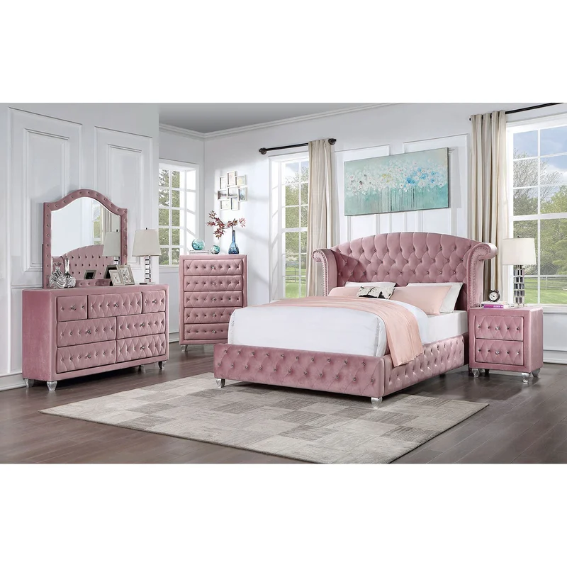 Zohar Pink 5 Pc. Queen Bedroom Set w/ Chest