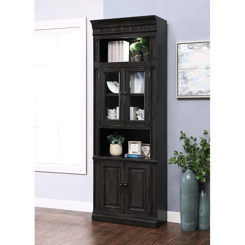 Parker House Washington Heights 32" Glass Door Cabinet in Washed Charcoal