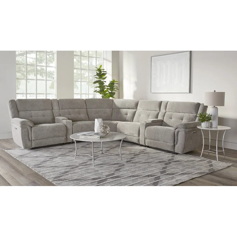 Parker Living Richland - Bristol Grey 7 Piece Modular Power Reclining Sectional with Power Adjustable Headrests