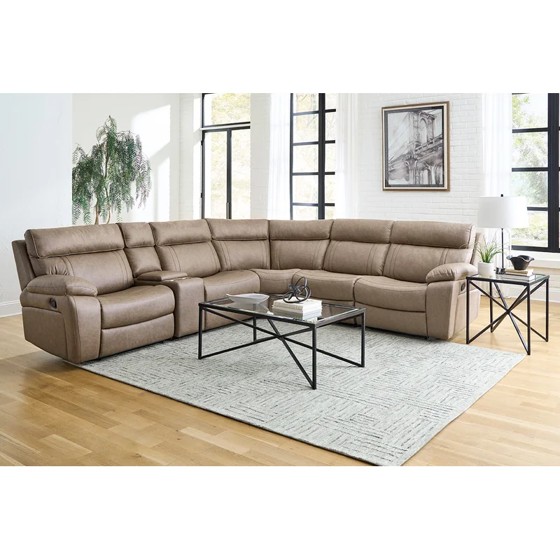 Parker Living Theon - Stokes Toffee 6 Piece Modular Manual Reclining Sectional and Entertainment Console