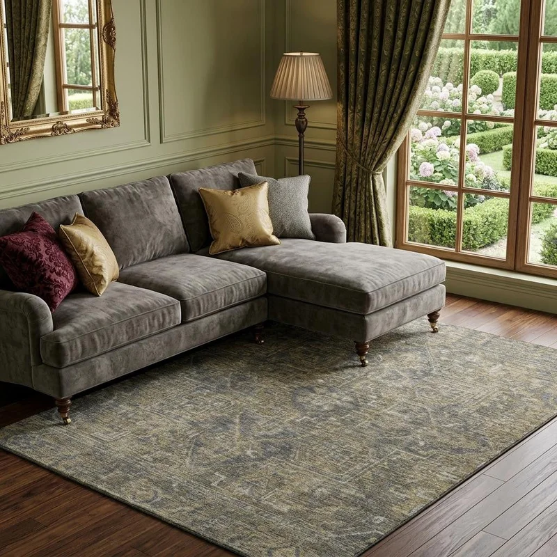 10 X 14 Chocolate And Gray Medallion Distressed Washable Area Rug With UV Protection