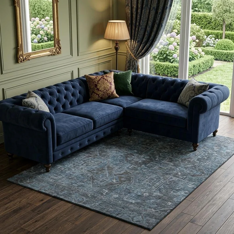 10 X 14 Navy Blue And Gray Medallion Distressed Washable Area Rug With UV Protection