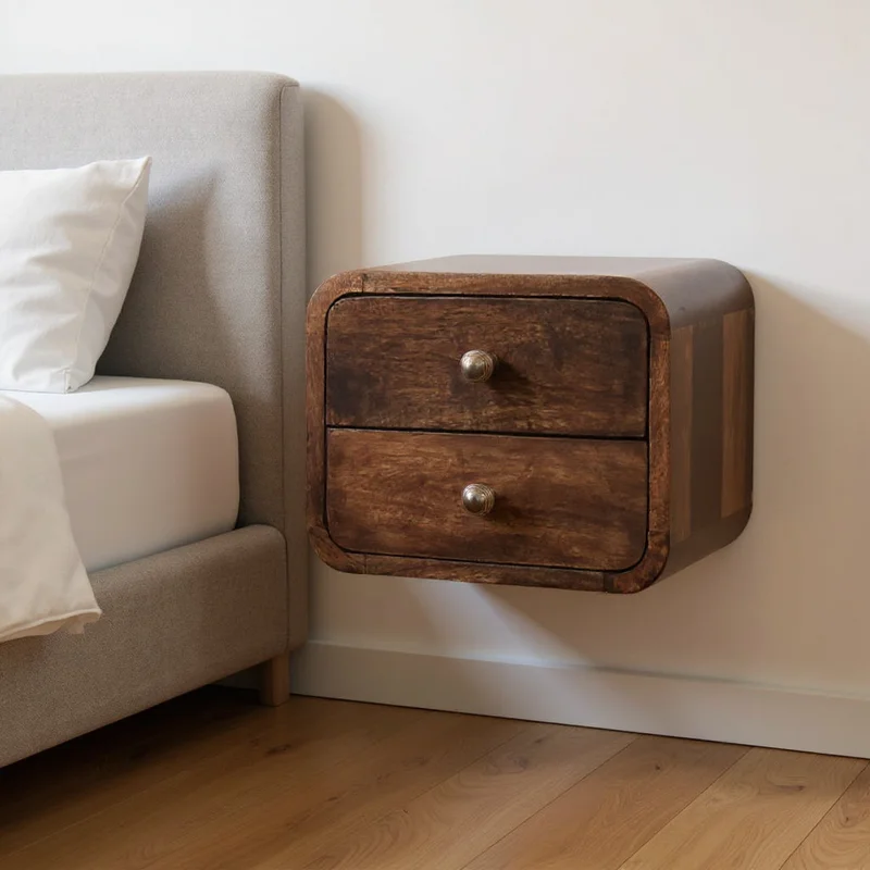12 Walnut Solid Wood Square Two Drawer Floating Nightstand