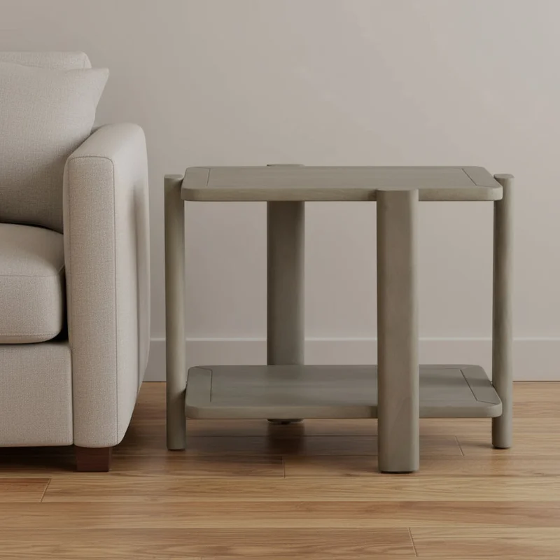 22 Natural Distressed Solid Wood End Table With Shelf