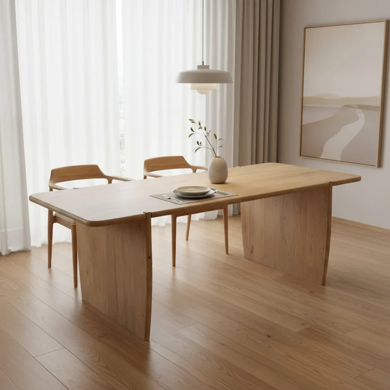 80 Natural Wood Double Pedestal Base Dining Table