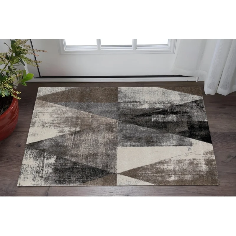 3 X 5 Cream Brown And Black Geometric Area Rug