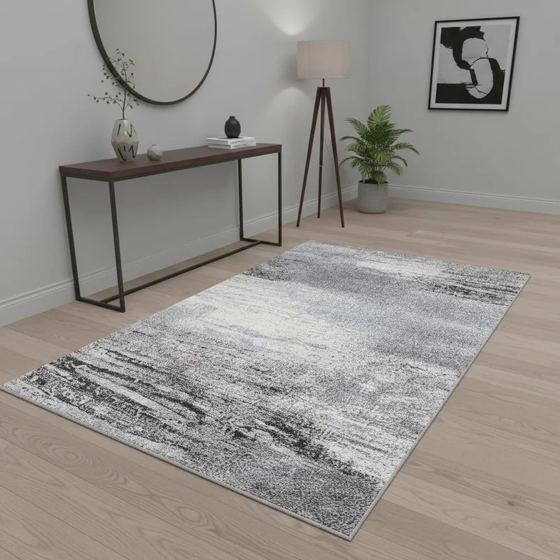 4 X 6 White And Gray Abstract Area Rug