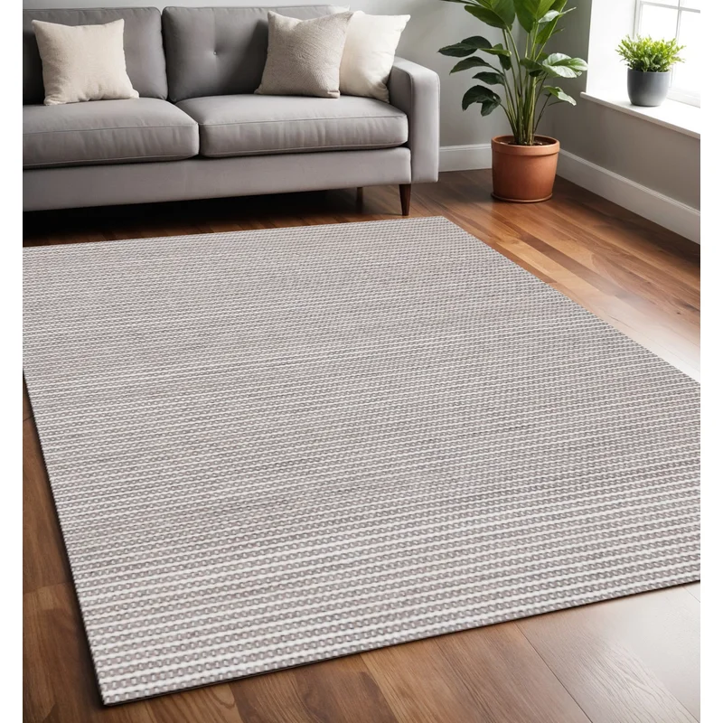 5 X 8 Beige And Cream Geometric Hand Woven Area Rug