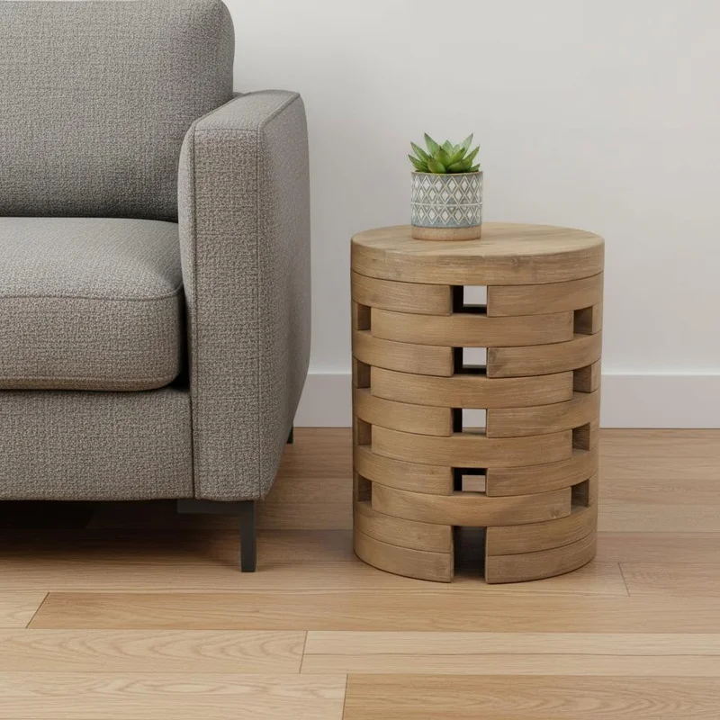 14 Natural Solid Wood Round Outdoor Side Table
