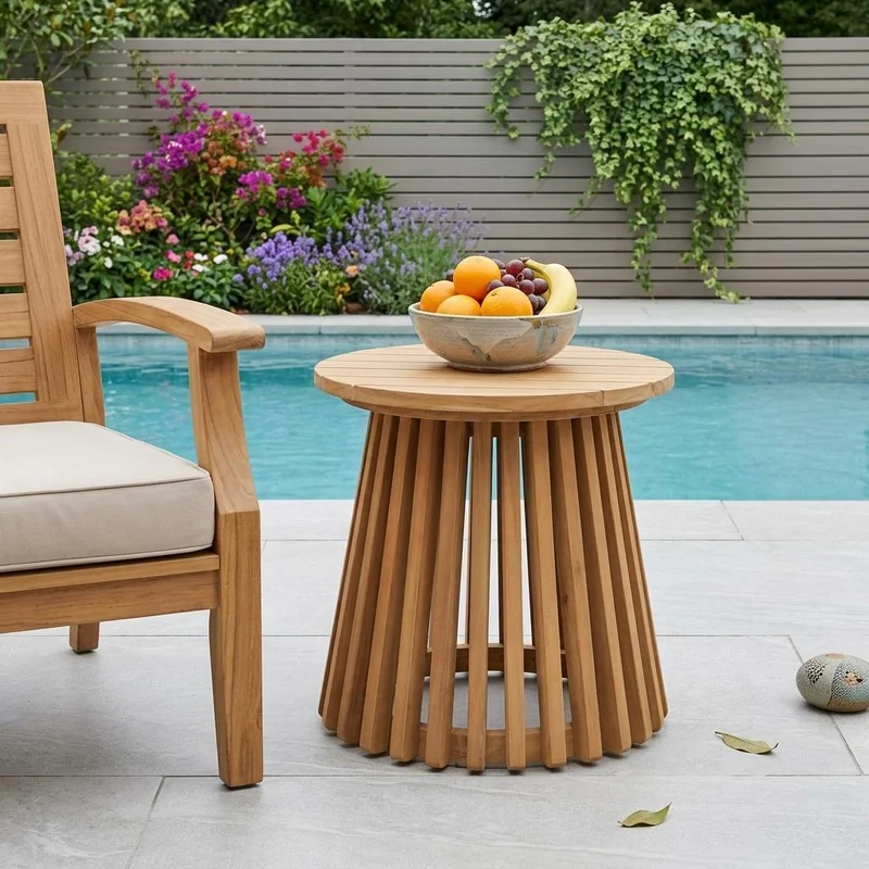 16 Natural Solid Wood Round Outdoor Side Table