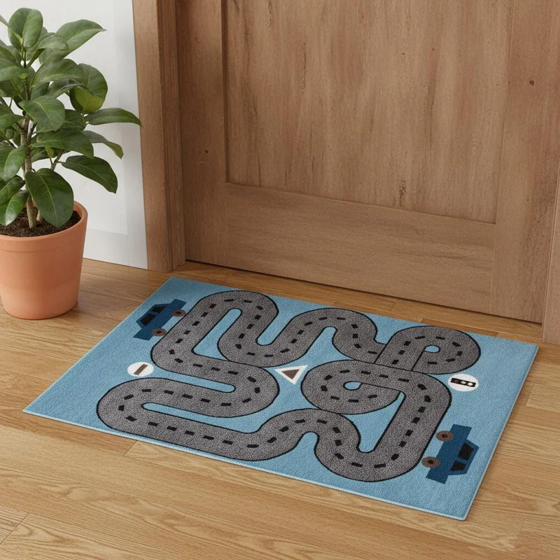 2 X 3 Blue Transportation Youthful Washable Area Rug