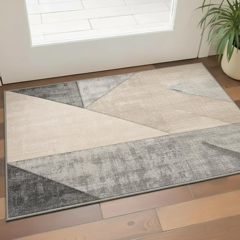 3 X 5 Gray Cream And Beige Geometric Area Rug