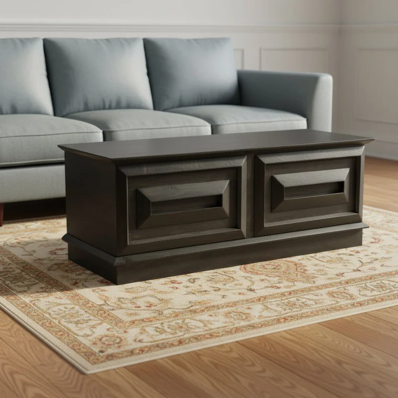 52 Dark Brown Solid Wood Storage Ottoman