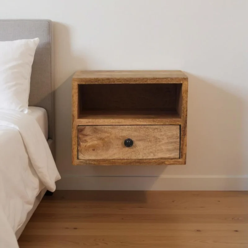 12 Brown Solid Wood One Drawer Floating Nightstand