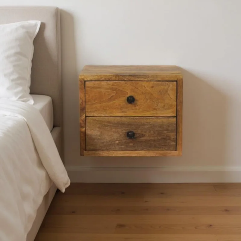 12 Brown Solid Wood Two Drawer Floating Nightstand