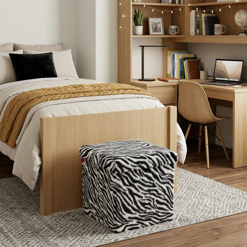 15 Black and White Faux Fur Zebra Storage Ottoman